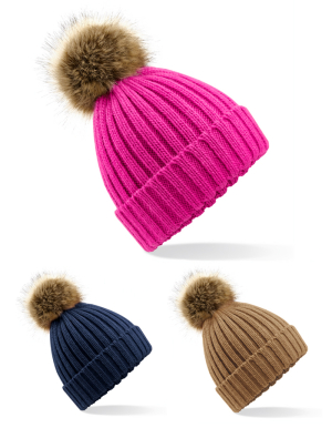 BEECHFIELD Grobstrickmütze mit Kunstfellbommel