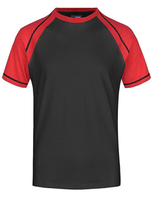 1/2 PREIS: JAMES&NICHOLSON Mens T-Shirt RAGLAN (Black-Red / XL)