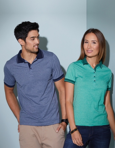 JAMES&NICHOLSON Ladies Kontrast-Poloshirt HEATHER (S - XXL)