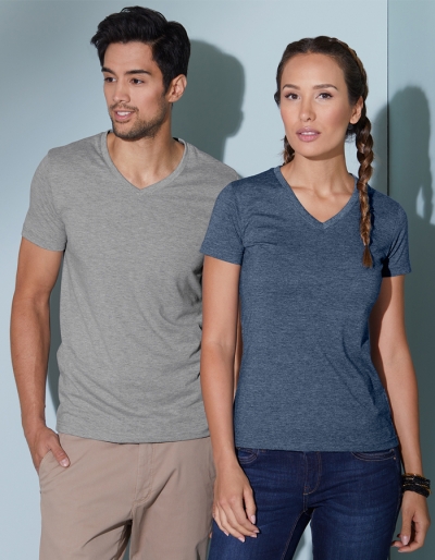 JAMES&NICHOLSON Mens V-Neck T-Shirt HEATHER (S - 3XL)