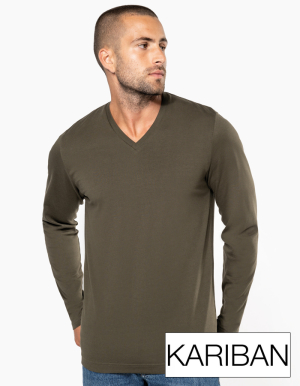 KARIBAN Mens T-Shirt Langarm "V-AUSSCHNITT" (S - 4XL)