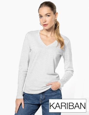 KARIBAN Ladies T-Shirt Langarm "V-AUSSCHNITT" (S - 3XL)