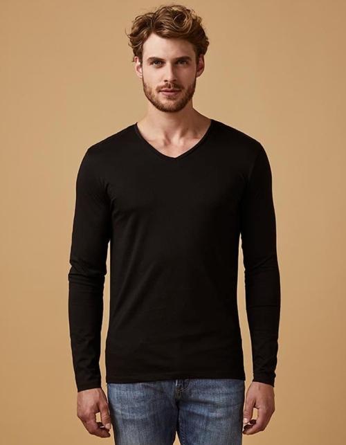 XO by PROMODORO Mens Langarmshirt V-NECK (XS - 3XL)